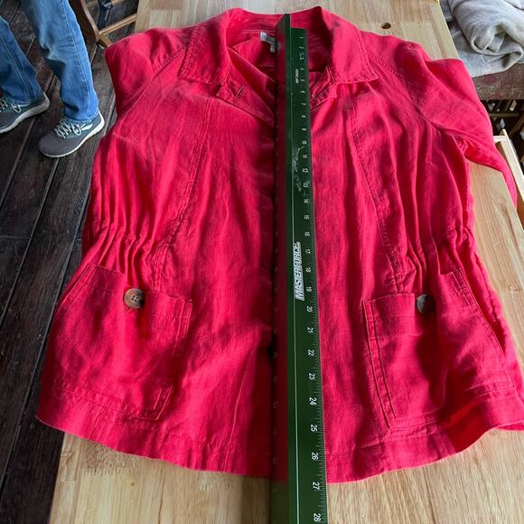 ColdWater Creek Jacket Linen Size 10 Pink Button Up Cinch Waist Roll Tab Sleeves - Picture 5 of 7